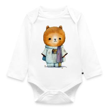 Süß Alpaca Astronaut Weltraum Tier Geschenk - Baby Bio-Langarm-Body - Weiß - Vorne