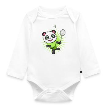 Panda Bear Badminton Player Ironic Hobby Sports - Organic Longsleeve Baby Bodysuit - white - Front