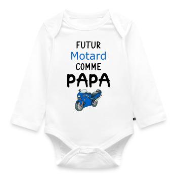 Futur Motard comme Papa - Body Bébé bio manches longues - blanc - Devant