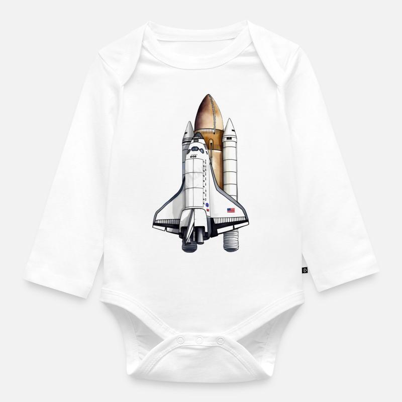 Space Shuttle beim Start - Baby Bio-Langarm-Body - Weiß
