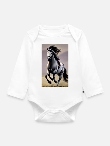 Pferd | reiten | Tier | Reittier | Bunt - Baby Bio-Langarm-Body - Weiß