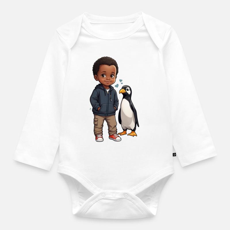 Pinguin Freunde Kind Geschenkidee - Baby Bio-Langarm-Body - Weiß