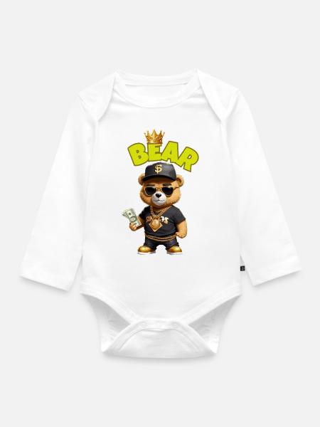 Teddybär mit Geld - Baby Bio-Langarm-Body - Weiß