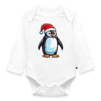 Tête d’animal de Noël pingouin - Body Bébé bio manches longues - blanc - Devant