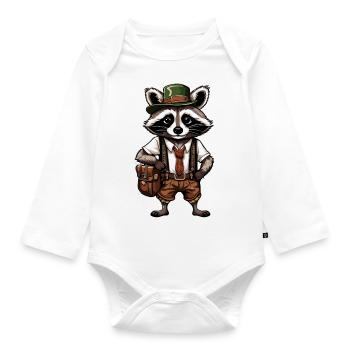 Lederhosen / Animal / Traditional costume / Tradition / Raccoon - Organic Longsleeve Baby Bodysuit - white - Front