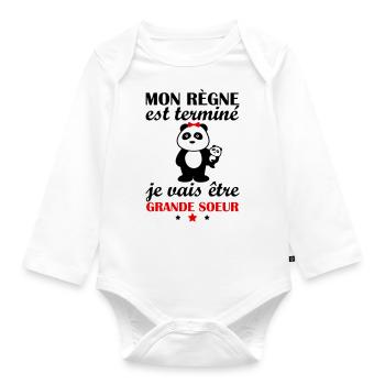 Mon règne est terminé, grande soeur, Panda - Body Bébé bio manches longues - blanc - Devant