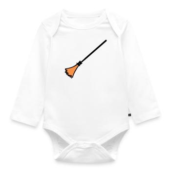 Broom, hand-drawn: cleaning lady, garbage man. - Organic Longsleeve Baby Bodysuit - white - Front