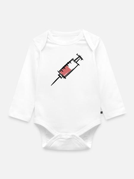 Siringa piena, iniezione. Infermiere/medico. - Body ecologico per neonato a manica lunga - bianco