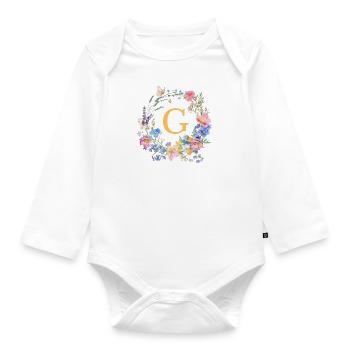G Monogram Floral, Couronne de fleurs, Personnalisable - Body Bébé bio manches longues - blanc - Devant