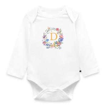 D Monogram Floral, Floral Wreath, Personalizable - Organic Longsleeve Baby Bodysuit - white - Front