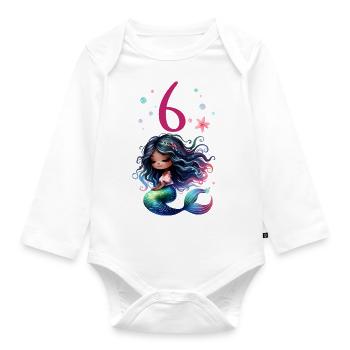 Geburtstag 6 Meerjungfrau Mädchen Sechs 6 Jahre al - Baby Bio-Langarm-Body - Weiß - Vorne
