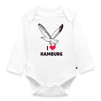 Mer du Nord Moin Seagull J’ADORE Hambourg Ville hanséatique Amour - Body Bébé bio manches longues - blanc - Devant
