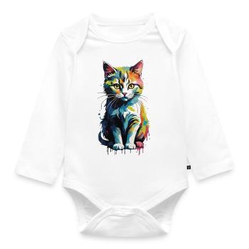 buntes Kätzchen - Baby Bio-Langarm-Body - Weiß - Vorne