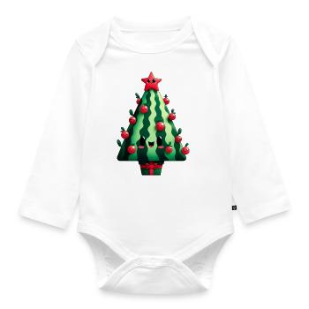 Christmas tree made of watermelon - Organic Longsleeve Baby Bodysuit - white - Front