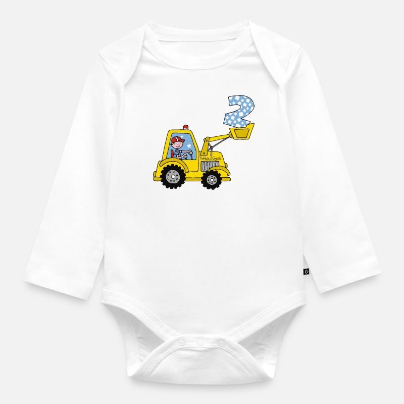 Bagger 2. Geburtstag - Baby Bio-Langarm-Body - Weiß
