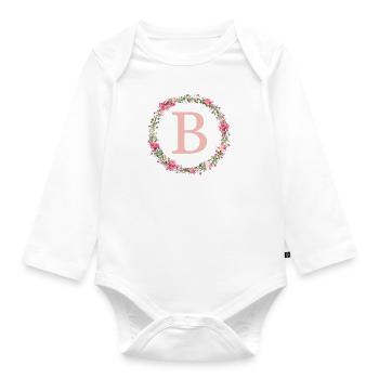 B Monogram, Couronne de fleurs, Personnalisable - Body Bébé bio manches longues - blanc - Devant