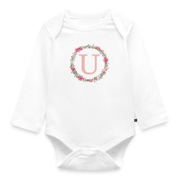 U Monogram, Flower Wreath, Personalizable - Organic Longsleeve Baby Bodysuit - white - Front