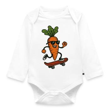 Kickflip Carrot: The Rad Root on Wheels - Organic Longsleeve Baby Bodysuit - white - Front