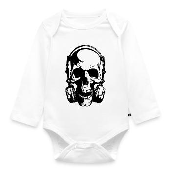 Large skull with headphones - Organic Longsleeve Baby Bodysuit - white - Front