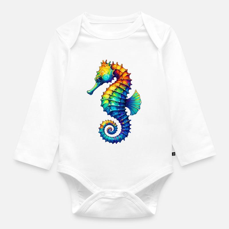 Seepferdchen - Baby Bio-Langarm-Body - Weiß