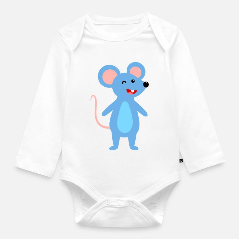 Winking blue mouse - Organic Longsleeve Baby Bodysuit - white