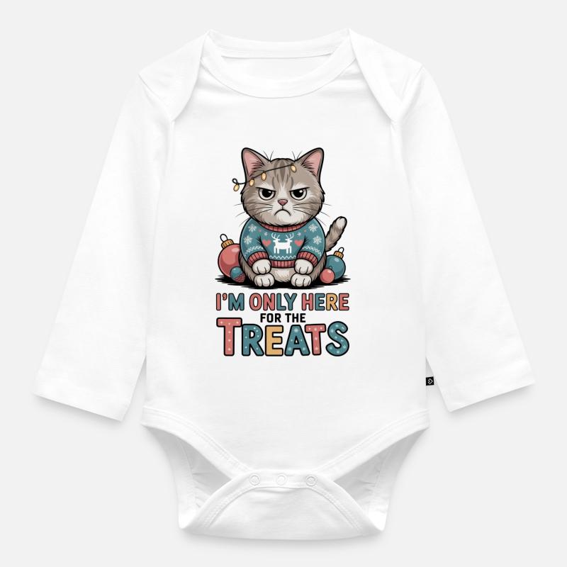 Chat sinistre en pull de Noël - Body Bébé bio manches longues - blanc