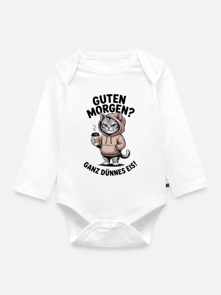 Katzen kaffee Morgen Hoodie - Baby Bio-Langarm-Body - Weiß