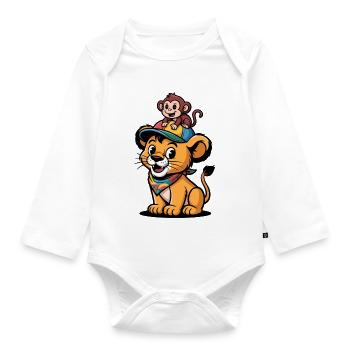 Süßer Löwe und Affe – Beste Freunde - Baby Bio-Langarm-Body - Weiß - Vorne