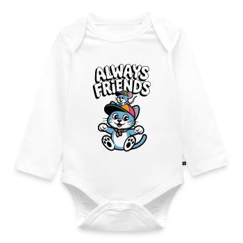 Cat and Mouse Friendship - Organic Longsleeve Baby Bodysuit - white - Front