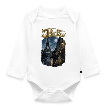Paris at full moon - Organic Longsleeve Baby Bodysuit - white - Front