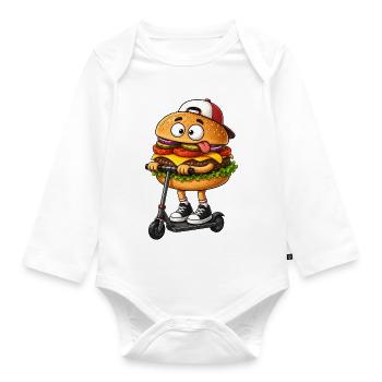Lustiger Cartoon Roller Scooter mit Burger - Baby Bio-Langarm-Body - Weiß - Vorne