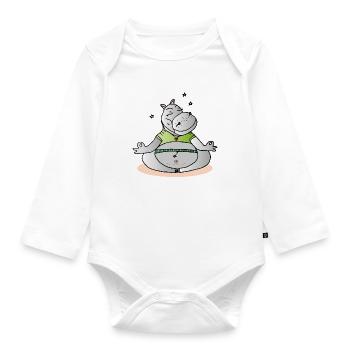 Hippo-Yoga - Baby Bio-Langarm-Body - Weiß - Vorne