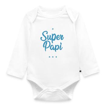 Super Papi Papy trop génial cadeau grand père - Body Bébé bio manches longues - blanc - Devant