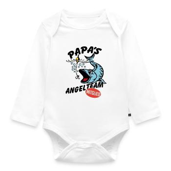 Papas Angelbuddy Angelexperte Fischen mit Papa - Baby Bio-Langarm-Body - Weiß - Vorne