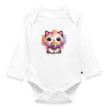 Kitty Kat with Lollipop - Organic Longsleeve Baby Bodysuit - white - Front