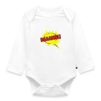 Danie Name Lustige Sprechblase Daaaniel! - Baby Bio-Langarm-Body - Weiß - Vorne