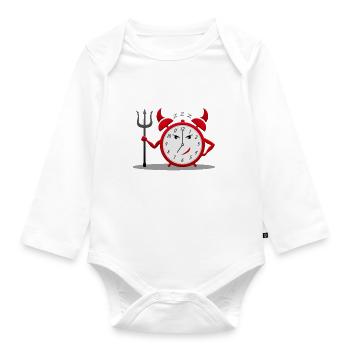 Devil alarm clock - Organic Longsleeve Baby Bodysuit - white - Front