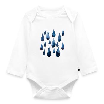 Rain I raindrop watercolor hand drawing - Organic Longsleeve Baby Bodysuit - white - Front