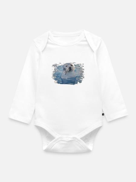 Seehund Robbe - Baby Bio-Langarm-Body - Weiß