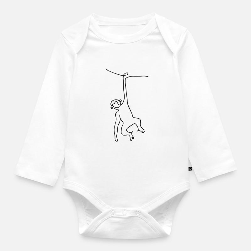 Singe - Singe - Dessin d'une ligne - Body Bébé bio manches longues - blanc