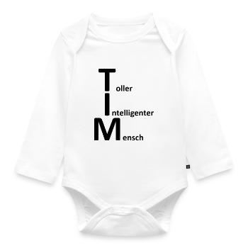 Tim, name description first name - Organic Longsleeve Baby Bodysuit - white - Front
