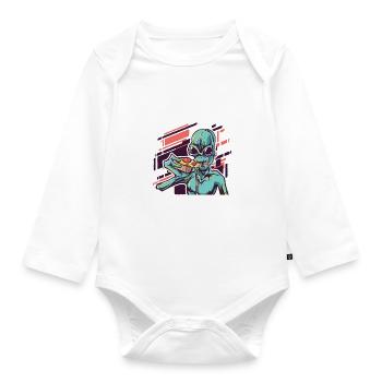Alien Monster Pizza - Baby Bio-Langarm-Body - Weiß - Vorne