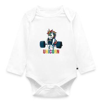 Unicorn Squad Weightlifting Workout Gym T Shirt - Organic Longsleeve Baby Bodysuit - white - Front
