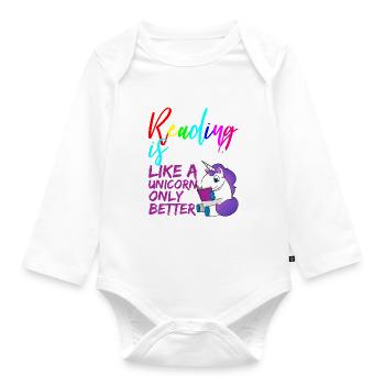 read book books gift hobby - Organic Longsleeve Baby Bodysuit - white - Front