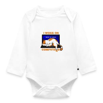 Katze und Computer, die Programmierergeschenk zerhacken - Baby Bio-Langarm-Body - Weiß - Vorne