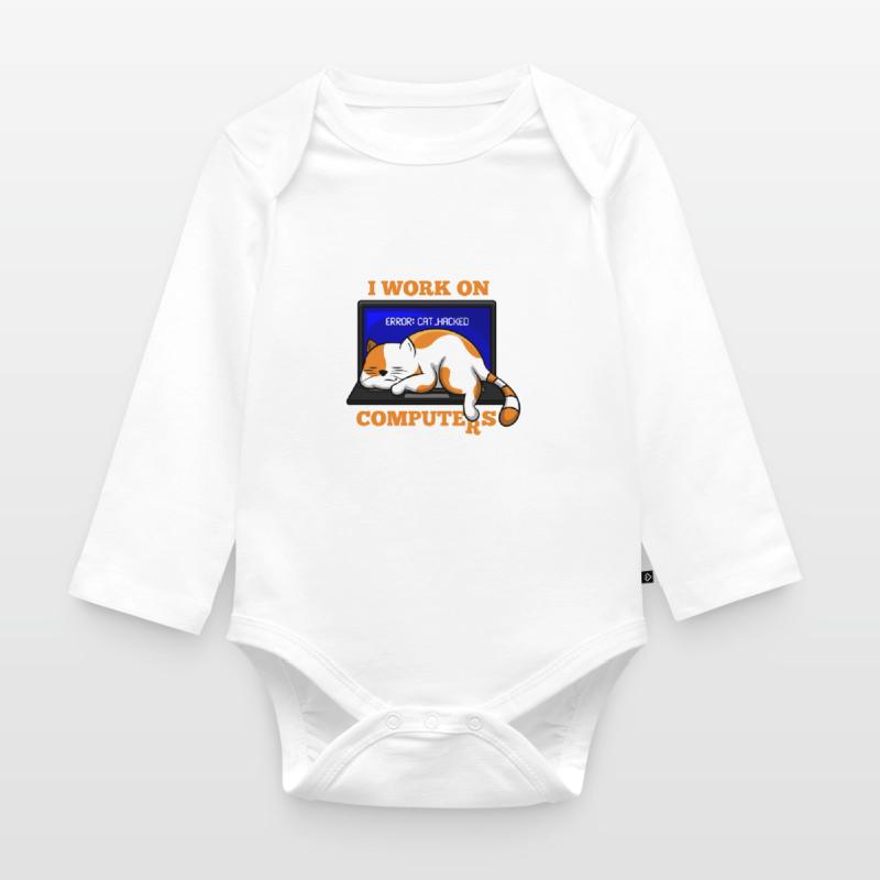 Cat and Computer hacking programmer gift Organic Longsleeve Baby Bodysuit