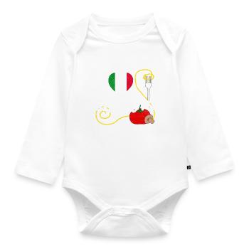 I Love Italy and Spaghetti Pasta Heart - Organic Longsleeve Baby Bodysuit - white - Front