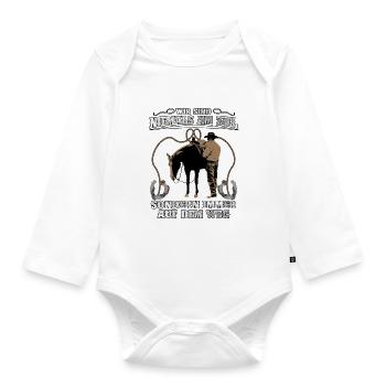Pferd Pony Reiter Western Reiten Cowboy Haflinger - Baby Bio-Langarm-Body - Weiß - Vorne