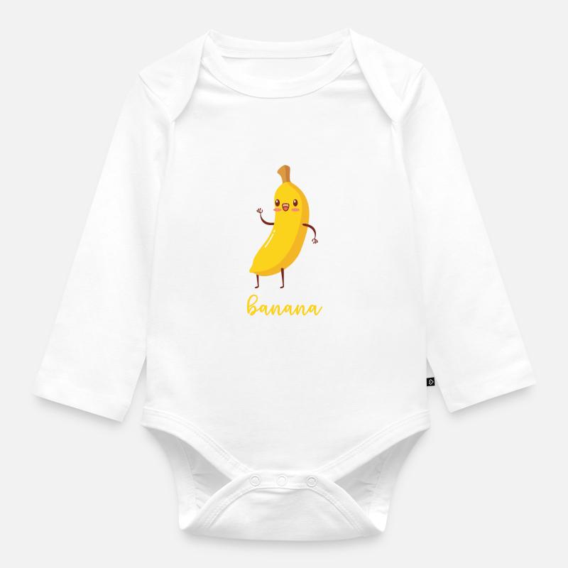 banane - Body Bébé bio manches longues - blanc