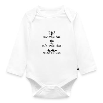 Save Bees Trees Seas Earth print - Organic Longsleeve Baby Bodysuit - white - Front